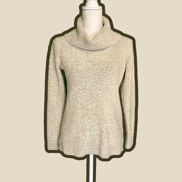 Calvin Klein Cream / Tan Fuzzy Marled Foldover Turtleneck Sweater Size Small - Picture 1 of 10